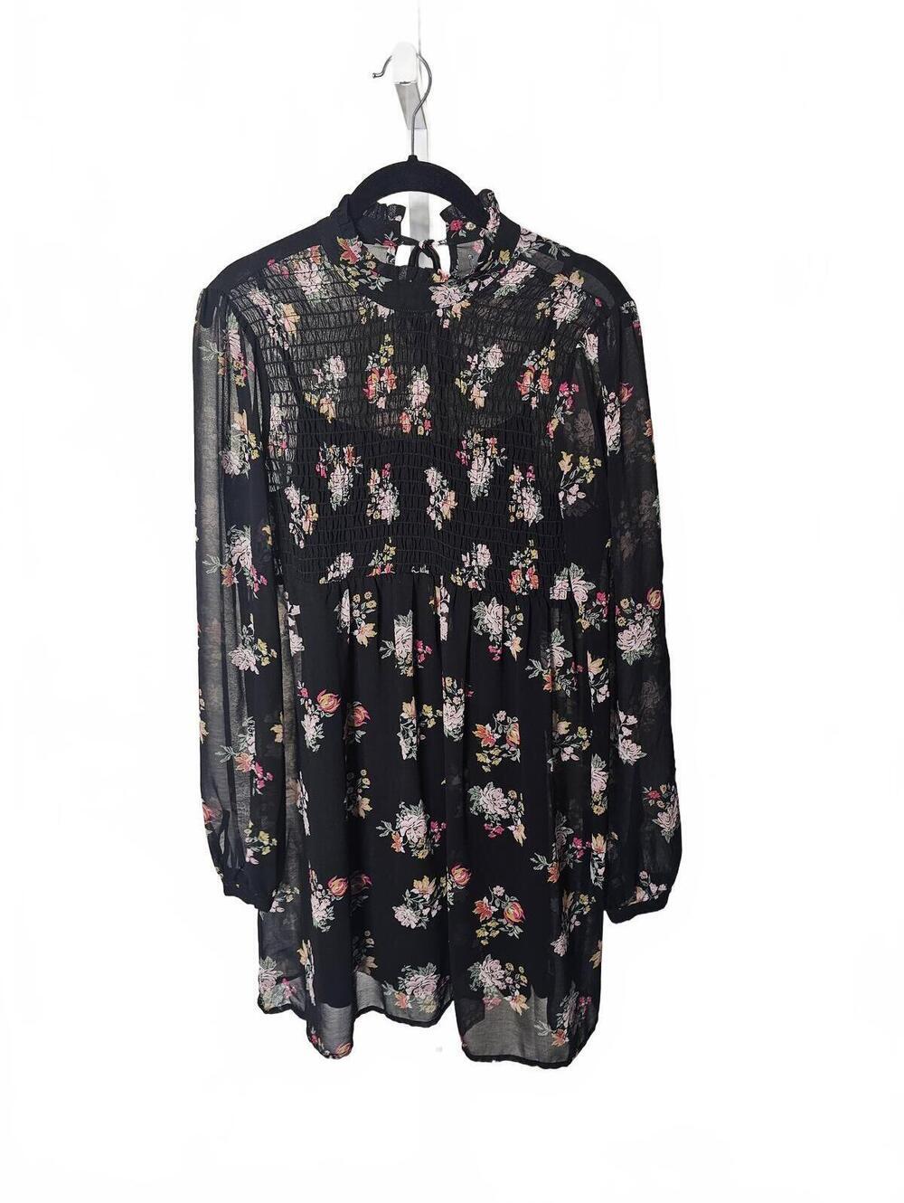 Lily Rose Black Floral Smocked Dress Size Small